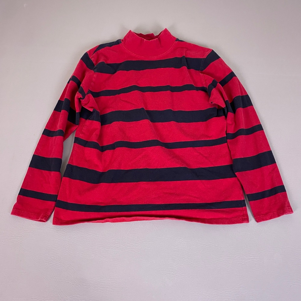Talbots Top Women's Large Red Navy‎ Blue Striped Mock Neck Long Sleeve Cotton